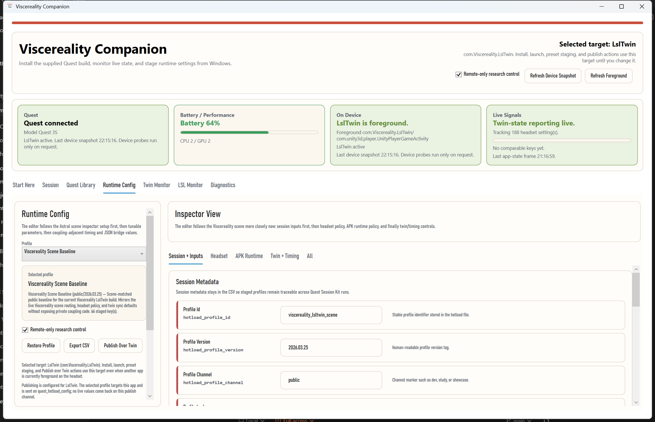 Runtime Config tab