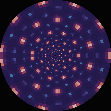 Bressloff V1 hexagonal honeycomb planform rendered through the retino-cortical map
